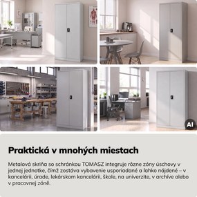 Kovová skriňa na dokumenty s vnútornou priehradkou, sivá, 900x1850x450 mm: TOMASZ
