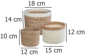 Okrúhle jutové koše SEAGRASS sada 3 ks, biela