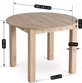 HARRY Rozkladací stôl 102-142 cm, dub Artisan