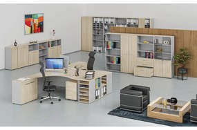 Kancelárska skriňa so zasúvacími dverami PRIMO GRAY, 740 x 800 x 420 mm, sivá/dub prírodný