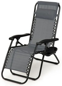 Záhradné ležadlo sivé s držiakom na nápoje