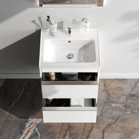 Skrinka s umývadlom 55 AM.PM Hit MTAFHX0552WG závesná, 2 zásuvky, lesklá biela