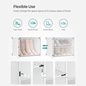 8-priehradkový modulárny úložný organizér, plastová skrinka na topánky, biela