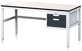 Alfa 3 Nastaviteľný dielenský stôl MECHANIC II, 2 zásuvkový box na náradie, 1600x700x745-985 mm, sivá/antracit