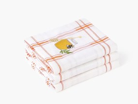 Kuchynská vaflová utierka s výšivkou Med - oranžové káro