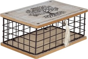 Dreveno-kovový úložný box so stromom a strapcom - 25 * 17 * 11 cm