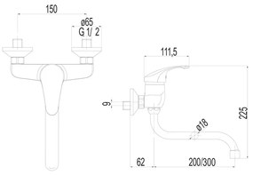 Mereo Mereo, Drezová nástenná batéria, Sonáta, s ramienkom rúrkovým ø 18 mm - 300 mm, chróm, MER-CB301A06N