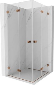 Mexen Lunar-F Duo, skladací sprchový kút 80 x 80 cm, 8mm číre sklo, profil ružové zlato, 836-080L-080P-60-00