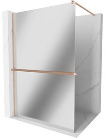Mexen Kioto+, sprchová zástena Walk-In s poličkou a vešiakom 80 x 200 cm, 8mm sklo vzor zrkadlo, medený matný profil, 800-080-121-65-50