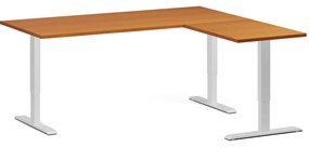 Výškovo nastaviteľný stôl, 180x160 cm, 3 motory, L/P, biela podnož, čerešňa