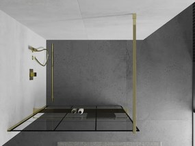 Mexen Kioto+, sprchová zástena s poličkou a držiakom na uteráky 120 x 200 cm, 8mm číre sklo vzor čierny, zlatý profil, 800-120-121-50-77