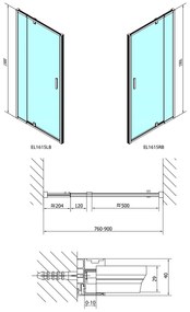 Polysan Polysan, EASY BLACK otočné sprchové dvere 760-900mm, číre sklo, EL1615B