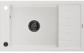 Mexen Elias, granitový drez granitový 795x480x200 mm, 1-komorový, biela s čiernym sifónom, 6511791005-20-B