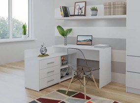 Rohový pc stolík Debio 1 (biela). Akcia -20%. Vlastná spoľahlivá doprava až k Vám domov. 1132465