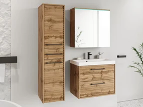 Kúpelňový nábytok Tomeq I, Farby: wotan / wotan fala, Sifón: bez sifónu, Osvetlenie: osvetlenie LED RGB - farebné, Umývadlová batéria: Economico BYU 020M