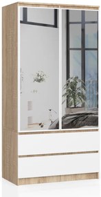 Skriňa S 90 cm 2D 2SZ 2 zrkadlá CLP sonoma / biela