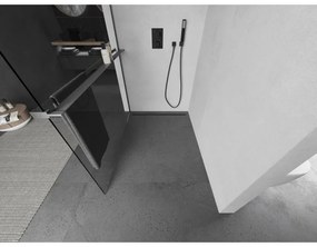 Mexen Kioto+ L, sprchová zástena Walk-In s poličkou a vešiakom 85 x 200 cm, 8mm číre sklo, grafitový profil, 800-085-123-66-00