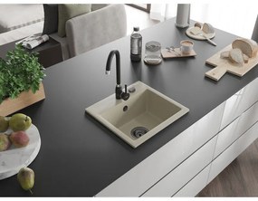 Mexen Milo, granitový drez 435x410x171 mm, 1-komorový, béžová s čiernym sifónom, 6505441000-69-B