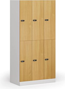 Šatníková skrinka S1 s úložnými boxmi, 6 boxov, 1850 x 900 x 500 mm, demont, mechanický kódový zámok, laminované dvere, buk