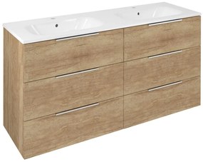 Sapho Sapho, CIRASA umývadlová skrinka s dvojitým umývadlom 141x77x46cm, 3x zásuvka, dub alabama, CR141-2222-31