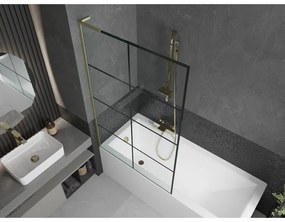 Mexen Next L, 1-krídlová vaňová zástena 100 x 150 cm, 6mm číre sklo-čierny vzor, zlatý matný profil, 895-100-000-03-77-55