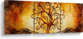 Prírodný abstraktný obraz stromu (s hodinami) (90x30 cm)