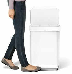 Obdĺžnikový pedálový kôš 45 l, biela oceľ, priehradka na vrecká, biela