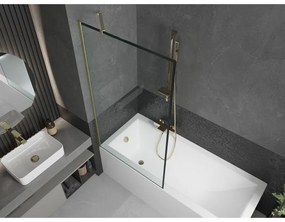 Mexen Next, 1-krídlová vaňová zástena 90 x 150 cm, 6mm číre sklo - čierny vzor, zlatá matná, 895-090-000-00-70-55