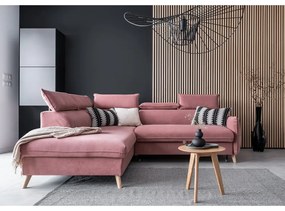 Svetloružová zamatová rozkladacia rohová pohovka (ľavý roh) Sweet Harmony – Miuform