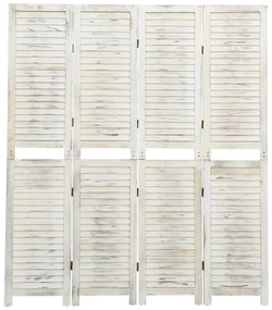 4-panelový paraván starožitný biely 140x165 cm drevený