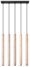 Závesné svietidlo Pastelo, 5x drevené tienidlo
