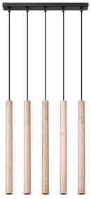 Závesné svietidlo Pastelo, 5x drevené tienidlo