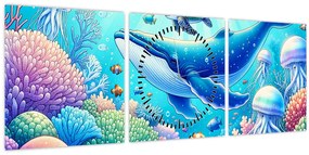 Obraz – Podvodný svet (s hodinami) (90x30 cm)