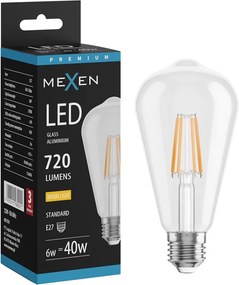 Mexen Vintis, LED filamentová žiarovka E27, ST64, 6 W, teplá biela 2700K, číra, L152-E27-0627-00