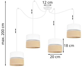 Závesné svietidlo Juta Spider, 4x jutové/biele textilné tienidlo, w