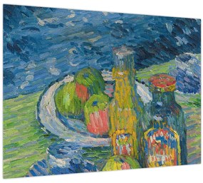 Sklenený obraz - Alexej von Jawlensky, Still Life with Bottles and Fruit, reprodukcia (70x50 cm)