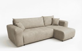 Béžová rozkladacia rohová pohovka SORELA, obojstranná + 2 vankúšiky zdarma