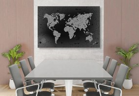 Obraz stará mapa sveta na abstraktnom pozadí v čiernobielom prevedení - 120x80