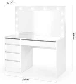 Toaletný stolík Velinio XL 120 cm - biela