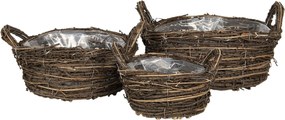 Sada 3ks prútených kvetináčov s ušami - Ø 19 * 9/26 * 11/32 * 13 cm