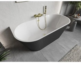 Mexen Oris, voľne stojaca ryhovaná vaňa 170 x 80 cm, biela-šedá, zlatý matný prepad, 52871708062-55