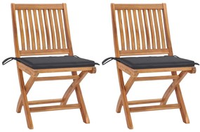 Záhradné stoličky 2 ks antracitové podložky teakový masív 3062433