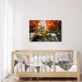 Obraz - Vodopády v oranžovom lese (90x60 cm)