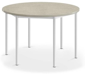 Stôl SONITUS, kruh, Ø1200x720 mm, linoleum - svetlošedá, biela