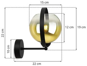 Nástenné svietidlo Bergen gold ring, 1x zlaté/transparentné sklenené tienidlo (fi 15cm)