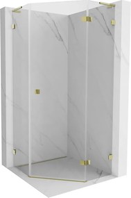 Mexen Lunar, L pravý výklopný päťuholníkový sprchový kút 80 x 80 cm, 8mm číre sklo, zlatý profil, 831L-080P-080L-50-00-P