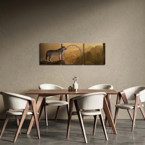 Obraz vlka na skale (s hodinami) (90x30 cm)