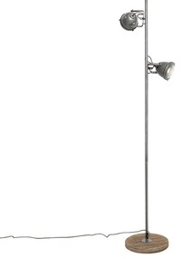 Priemyselná stojaca lampa oceľ s drevom 2-svetlá - Emado