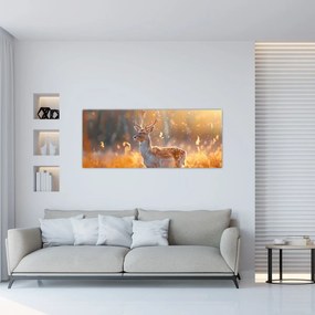 Obraz - Jeleň v poli (120x50 cm)