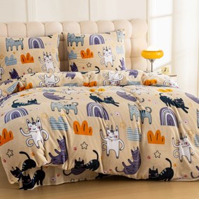 Sada 2ks mikroplyšových obliečok PURRSLEEP béžové + obliečka mikroplyš SOFT 180x200 cm biele, dvojlôžko